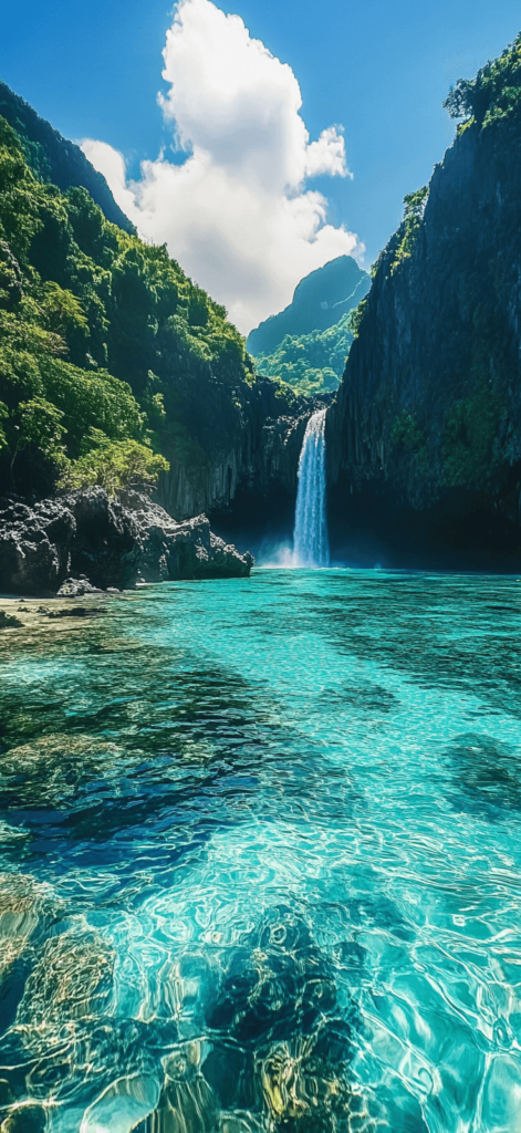 waterfall and clear turquoise water