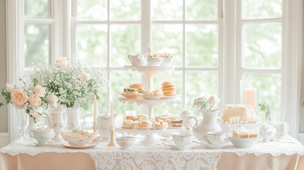 indoor elegant tea party bridal shower