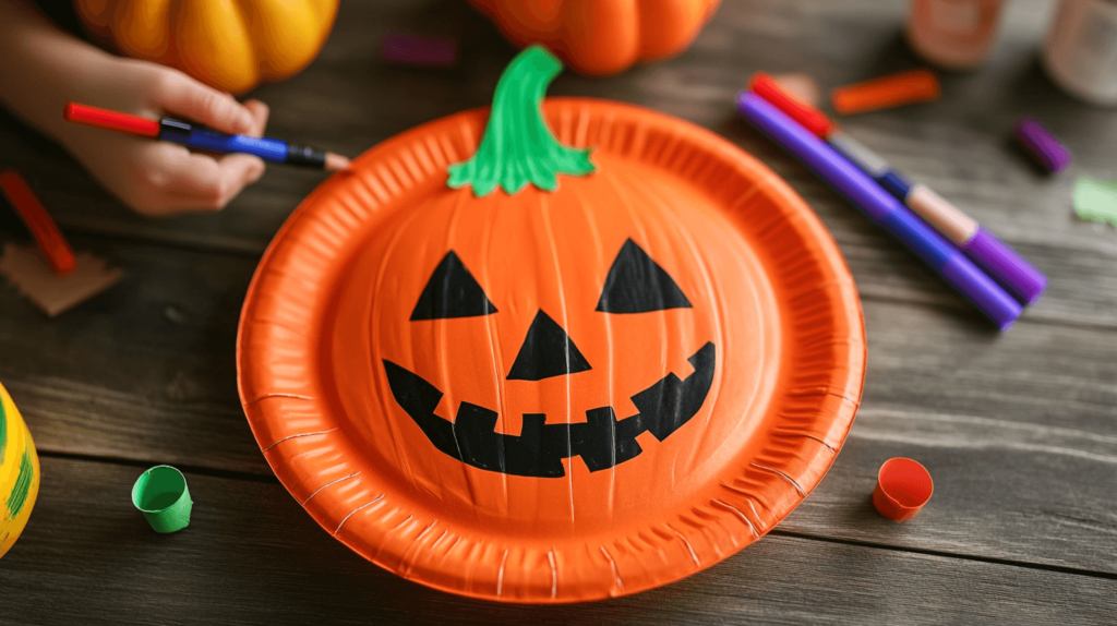 pumpkin plate craft; Halloween crafts for kids