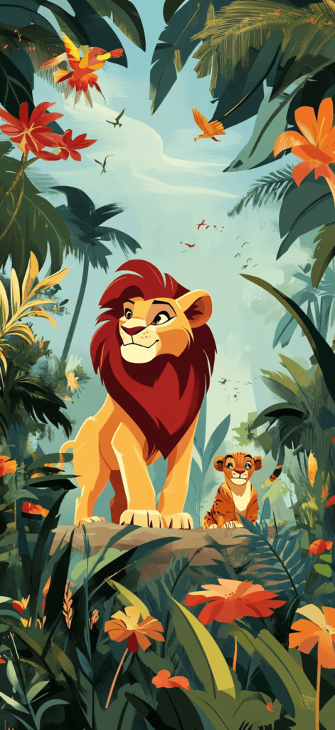 cartoon version of the Lion King Simba with dad