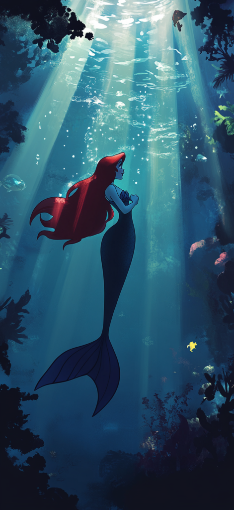 animated profile of Ariel from the Little Mermaid under the sea