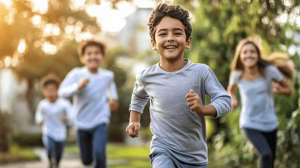 outdoor photo of a family running playing games