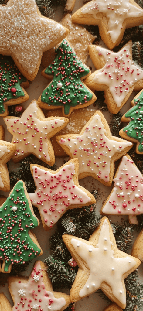 decorated Christmas cookies of trees and stars