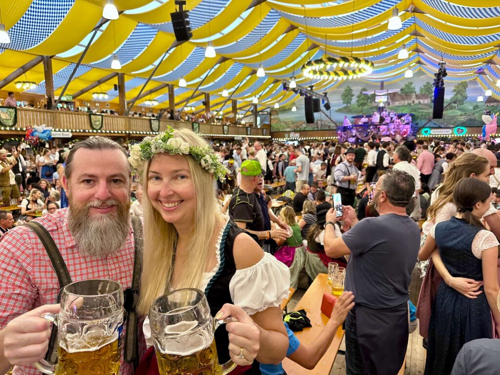 couple in Germany holding beer mugs