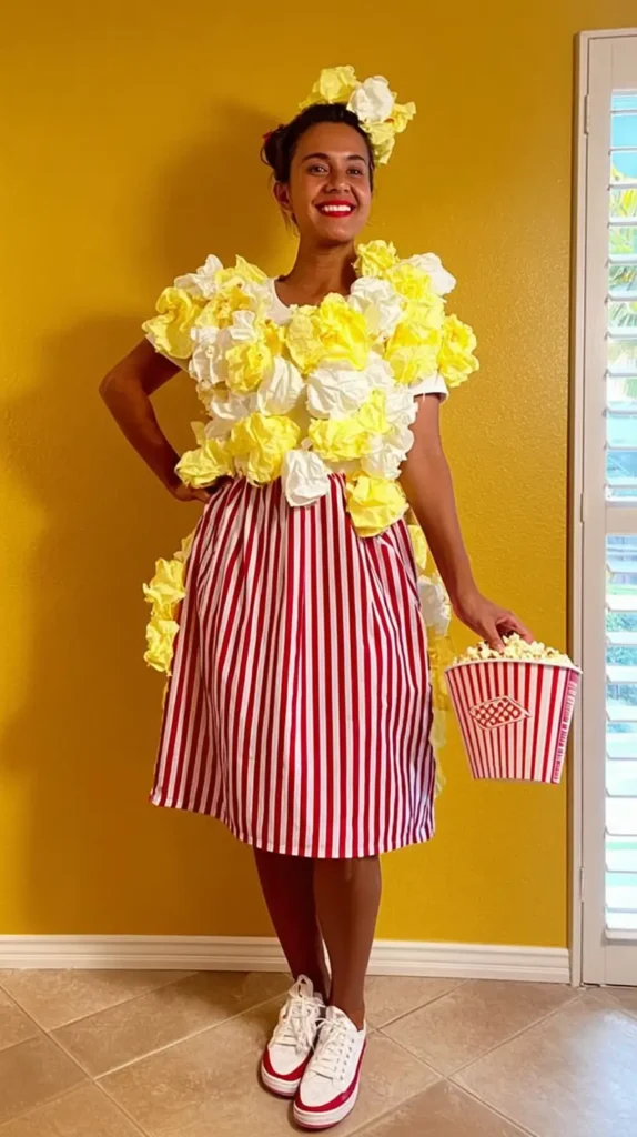 woman dressed in a popcorn costume