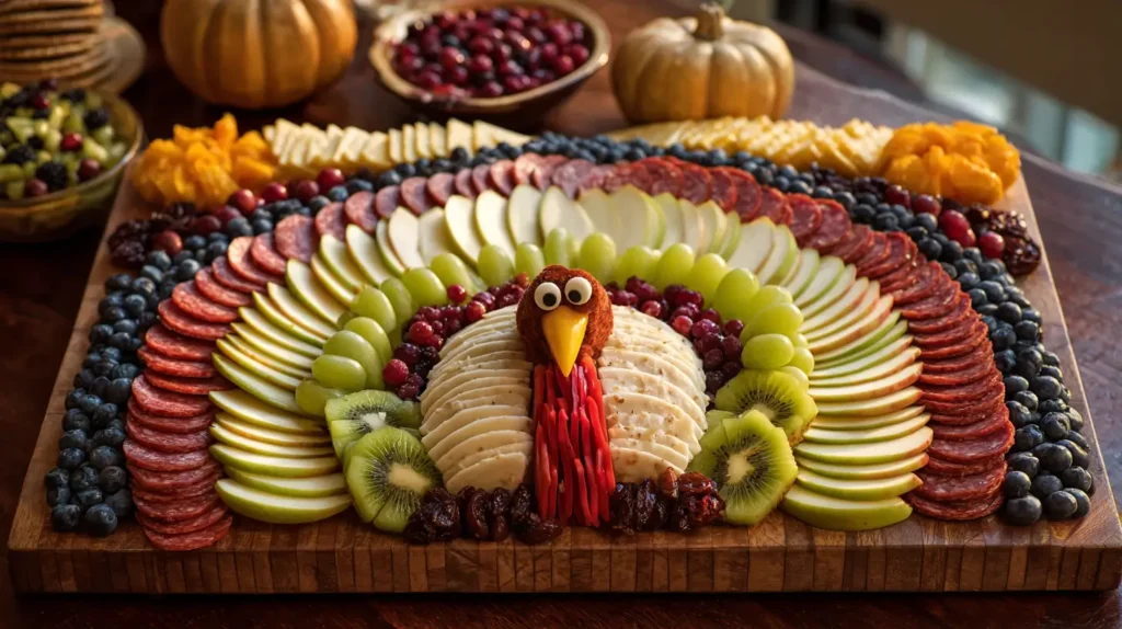 food placed in the shape of a turkey