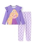 Disney Princess Toddler Girl Outfit Rapunzel Girls Clothes Long Sleeve Ruffle Shirt and Leggings 2PCS Clothing Sets Fall Casual Pullover Dailywear Violet 3T