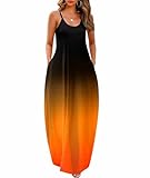 Wolddress Womens 2024 Casual Sleeveless Sundress Plus Size Loose Plain Long Summer Beach Maxi Dress with Pockets Gradient-Orange Black M