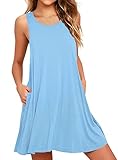 WEACZZY Women Summer Casual Relaxed Strappy Sleeveless Beach Short Mini Dress (Light Blue, M)