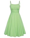 Belle Poque Sun Dresses for Women Spaghetti Strap Summer Casual Beach Dress 1950s Vintage Light Green XL