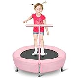 BCAN 36'' Mini Folding Ages 2 to 5 Toddler Trampoline with Handle for Kids, Indoor/Garden Toddlers Trampoline with Super Safe Cover for Toddlers, Pink