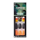 Kiss imPRESS Press on Manicure Halloween Nails - Black Wand, Medium Length, Coffin Shape, 30 Fake Nails