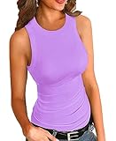 Afibi Women Tank Tops Summer Sleeveless Basic Cami Shirt Slim Knit Ribbed Racerback Blouses (X-Large, Lavender)