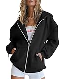 Trendy Queen Hoodies for Women Fall Clothes 2024 Zip up Oversized Sweatshirt Fleece Jackets Long Sleeve Comfy Winter Coats Clothes Teen Girls Fashion Cute Y2K Clothing Black