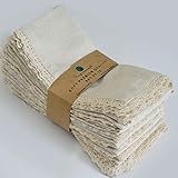 Fingercraft Dinner Napkin Cotton Linen 12 Pack Vintage Rustic Premium Quality Mitered Corners Napkin Cloth with Elegant Lace for Everyday Use, are Pre Shrunk and Good Absorbency with Lace Ivory