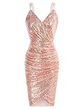 GRACE KARIN Sexy Sequin Sparkly Dress for Women V-Neck Bodycon Party Mini Dress Rose Gold M