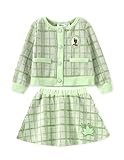 Disney Princess Tiana Toddler Girl Outfits: Green Houndstooth Long Sleeve Jacket and Skirt Set - Fall Clothes for Birthday Parties Holiday Size 5-6