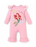 Disney Princess Ariel Baby Girls Romper: Long Sleeve Pink Ruffle Jumpsuit - Fall Baby Girl Clothes for Daily and Birthday Gift 12-18 Months