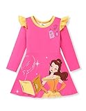 Disney Princess Belle Toddler Girl Dress Fall Casual Ruffle Long-Sleeve Girls Clothes Party Birthday A Line Character Print Dresses Pink 5-6 Years