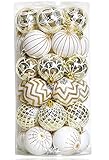 30PCS Christmas Balls Ornaments,60MM Gold&White Painted Shatterproof Festive Wedding Hanging Ornaments Christmas Tree Decoration