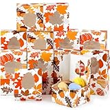 Dispowreath 24 Pcs Fall Treat Boxes with Window Yellow Maple Leaf Pumpkin Printed Candy Cookie Boxes Paper Gift Container Autumn Party Favor Boxes for Fall Thanksgiving Cookie Goodie Candy Party