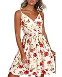 Newshows Summer Dresses for Women 2024 Vacation Outfits Floral Spaghetti Strap Sleeveless V-Neck Casual Beach Swing Sundress with Pockets(Floral 37,X-Large)