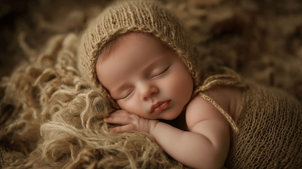 baby names, baby sleeping wearing beige