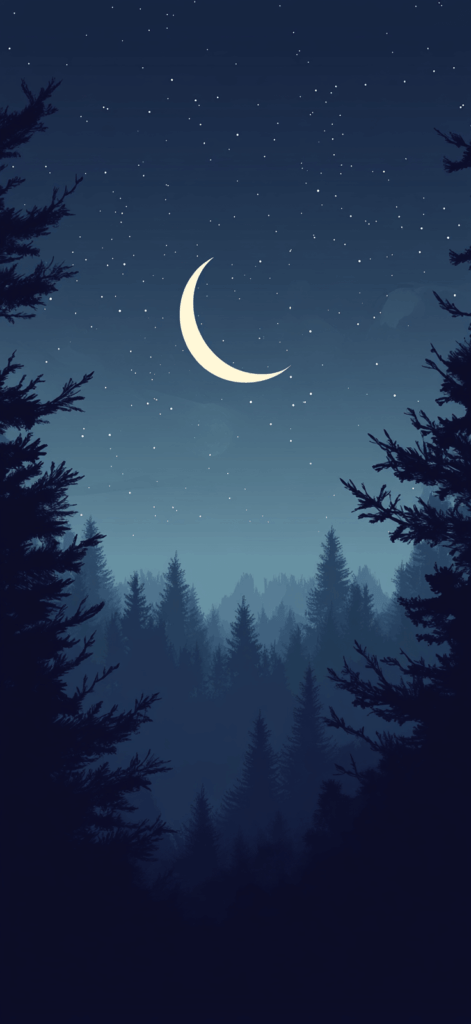 Forest with a crescent moon