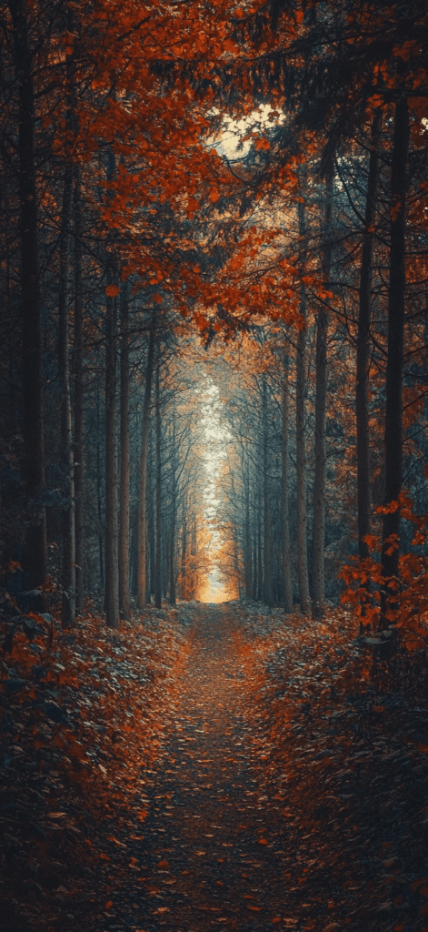 fall trees down a path, fall wallpaper