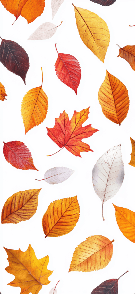Minimalist fall leaves on a white background