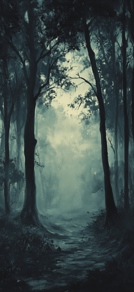 shadowy foggy forest dark aesthetic wallpaper