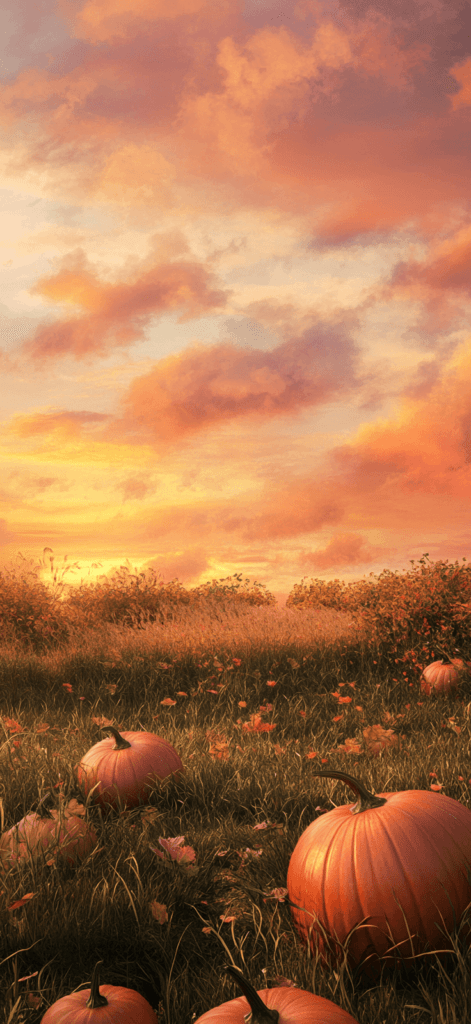 sunset scene of pumpkin patch 