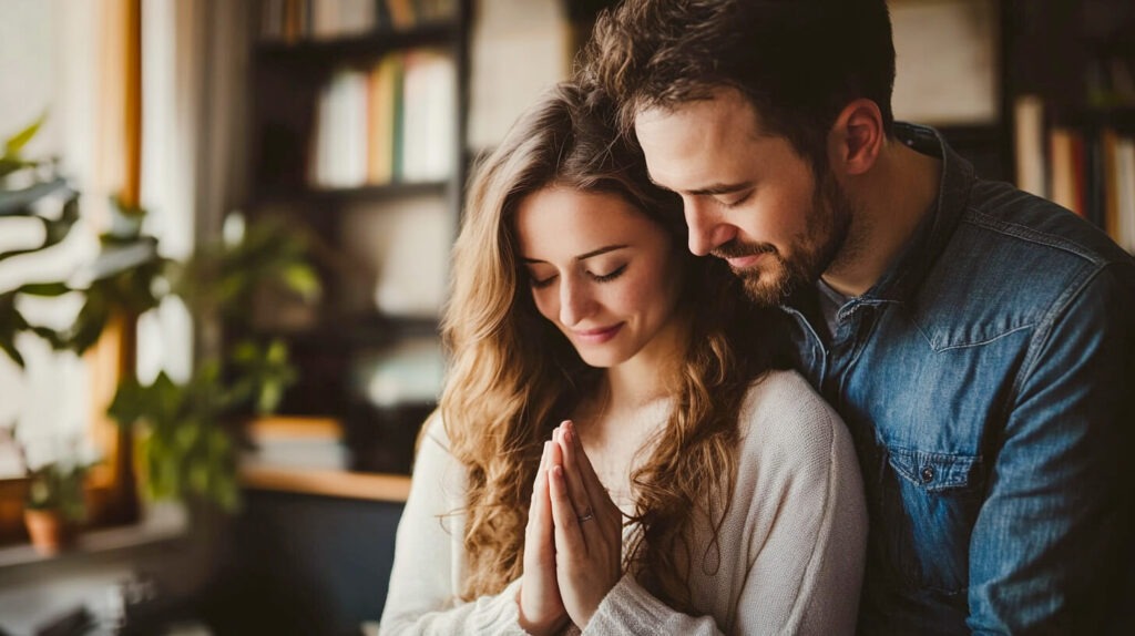 couple praying together, man and woman