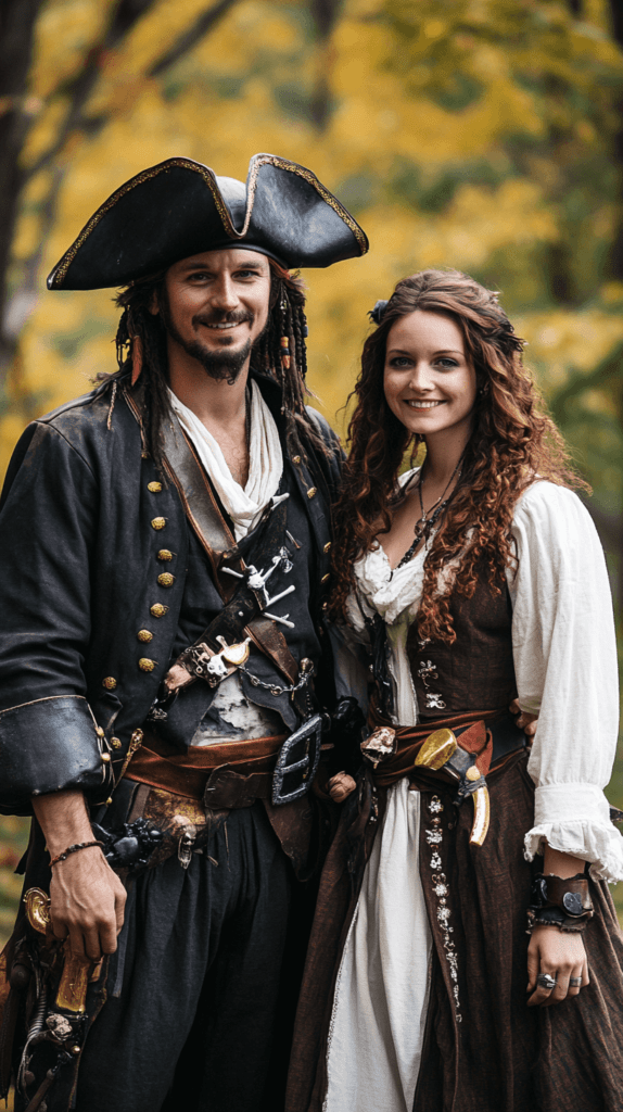 man and woman dressed as pirates for Halloween