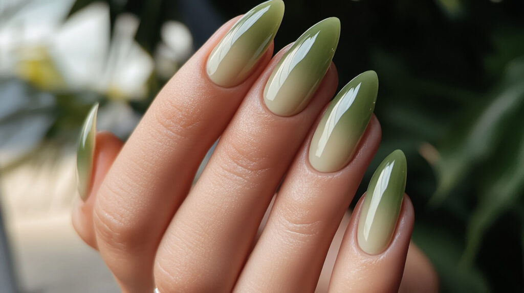 ombre green and beige manicure