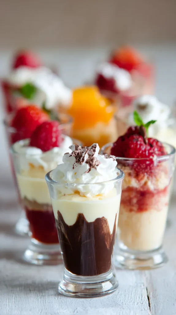 mini dessert cups in glass mini cups, with fruit