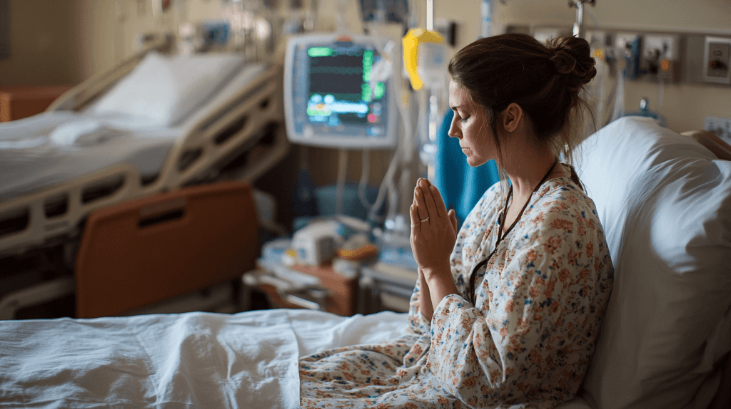 prayers for health in healing; woman in a hospital bed