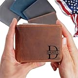 Personalized Wallet for Men - Top Grain Leather Wallet with Engraved Name & initial -Custom in 5 Colors & 6 Designs- Ideal Gift for Husband, Groomsman, Son, Boyfriend, Anniversaries & Christmas- USA