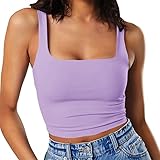 Artfish Women's Sleeveless Strappy Seamless Crop Tank Tops Square Neck Workout Fitness Basic Cropped Camis Violet Purple S