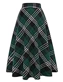 Womens High Elastic Waist Maxi Skirt A-line Plaid Winter Warm Flare Long Skirts(Long Green 711, M)