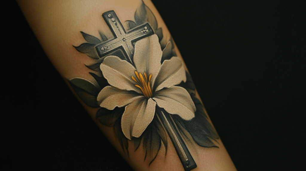 flower tattoo with cross, faith tattoos