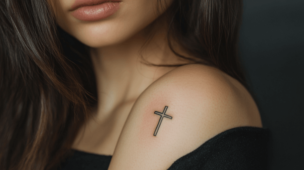 cross on the shoulder of a woman