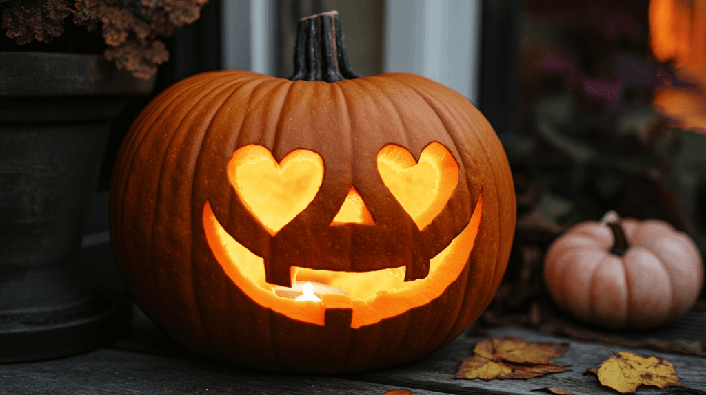 heart eye jack-o-lantern on porch