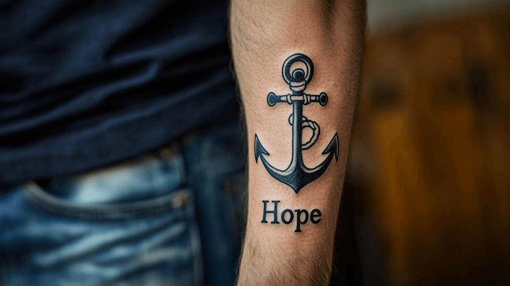 anchor with the word hope tattooed on a man's arm