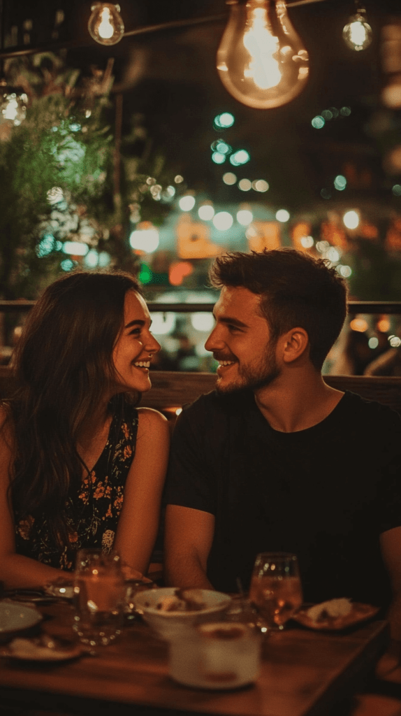 couple having a romantic date night looking at each other