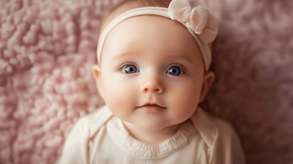 baby girl names, with an infant baby with eyes open