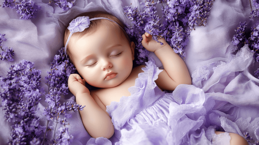 baby girl on a lavender background