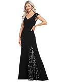 Ever-Pretty Women's Elegant Sequins Short Sleeve V Neck Long Maxi Formal Dresses Black US6