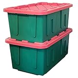 HOMZ 2 Pack Durabilt Storage, Heavy Duty Stackable Bins, 27 Gallon, Green/Red