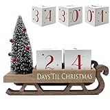 HOMirable Christmas Countdown Blocks Santa Sleigh Advent Calendar 99 Days Christmas Tree Decorations Wooden Farmhouse Rustic Sign Xmas Party Holiday Décor for Home Living Room, Mantel, Tiered Tray